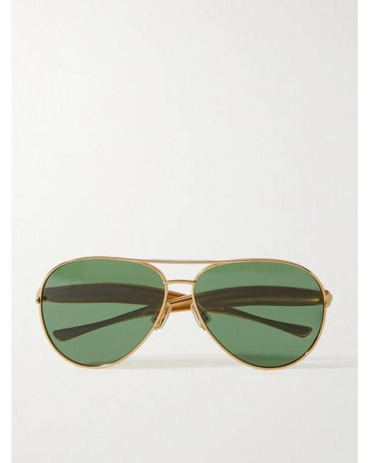 Bottega Veneta Sardine goldfarbene Pilotensonnenbrille in Green für Herren