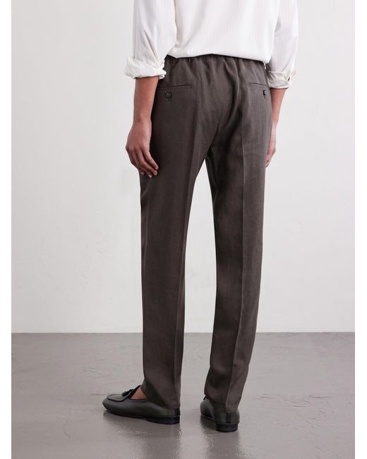 De Petrillo Gray Straight-Leg Pleated Linen Suit Trousers for men