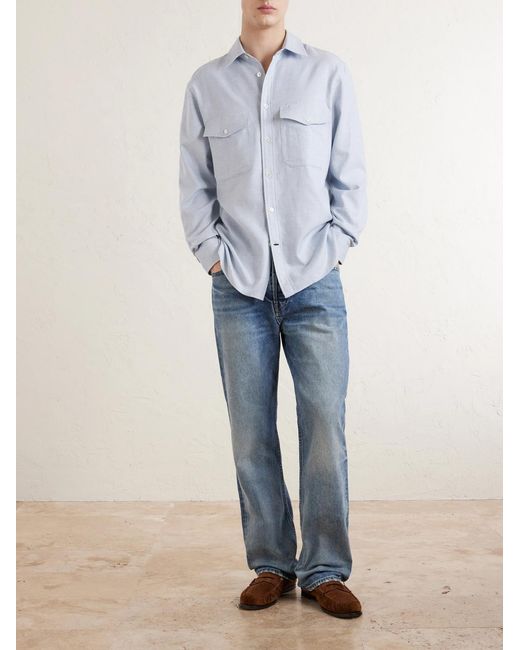 Dunhill White Micro-Checked Cotton And Cashmere-Blend Shirt for men