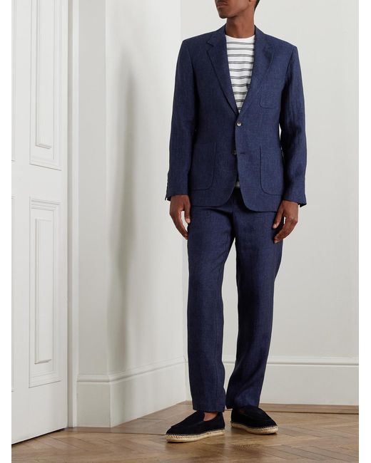 Mr P. Blue Unstructured Linen-Chambray Suit Jacket for men