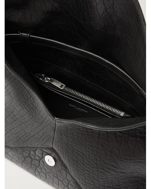 Saint Laurent Black Cassandre Logo-Appliquéd Textured-Leather Pouch for men