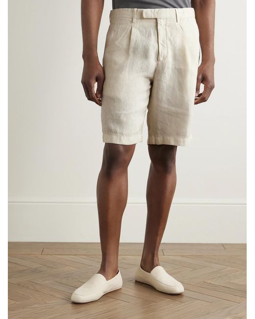 Boglioli Natural Straight-Leg Pleated Linen Shorts for men