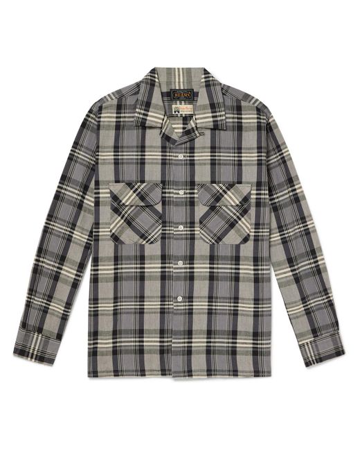 Beams Plus Gray Convertible-collar Checked Cotton Shirt for men