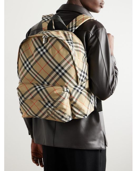 Burberry Gray Checked Coated-Canvas Backpack for men