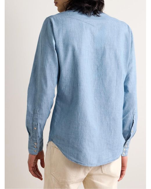 Sid Mashburn Schmal geschnittenes Hemd aus Baumwoll-Chambray im Western-Stil in Blue für Herren