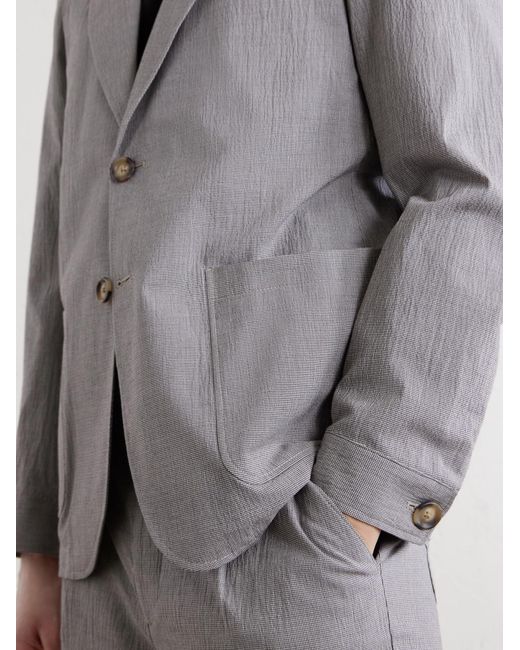 Oliver Spencer Gray Finsbury Checked Cotton-Blend Seersucker Suit Jacket for men