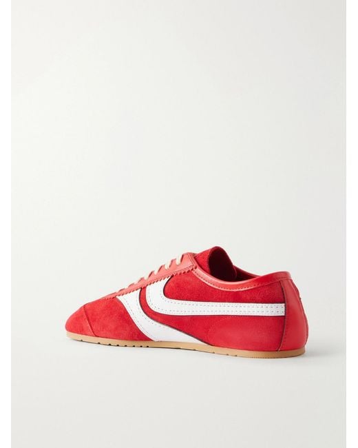 Dries Van Noten Red Leather-Trimmed Suede Sneakers for men