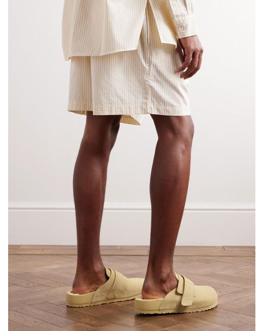 Tekla Natural Birkenstock Straight-leg Pleated Striped Organic Cotton-poplin Pyjama Shorts for men