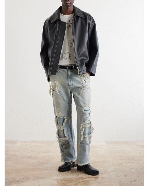 Paly Hollywood Blue Straight-leg Distressed Studded Jeans for men