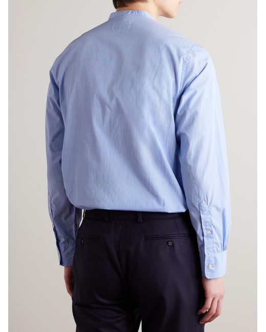 Officine Generale Blue Gaston Grandad-collar End-on-end Cotton Shirt for men