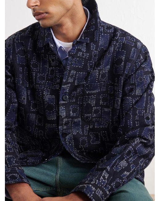 Folk Blue Assembly Jacquard Cotton-Blend Jacket for men