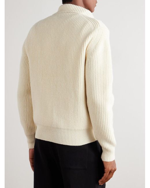 Tom Ford Natural Slim-fit Ribbed Wool And Mohair-blend Zip-up Cardigan for men