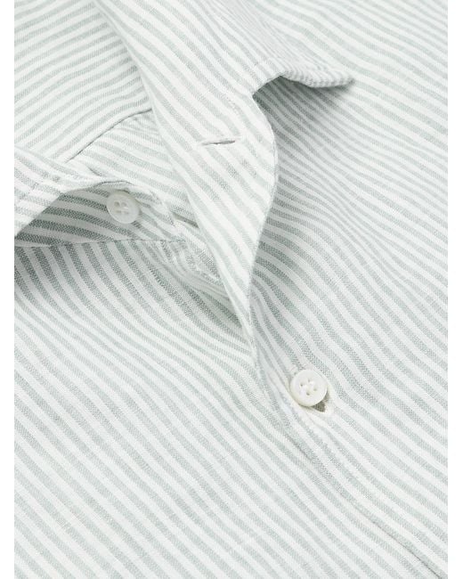 Loro Piana White Raffaele Striped Linen Shirt for men