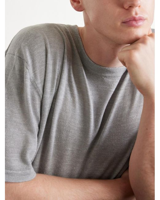 The Elder Statesman Gray Lenny Ribbed Wool, Silk And Linen-Blend T-Shirt for men