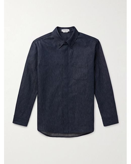 Gabriela Hearst Blue Cholul Button-Down Collar Cotton And Linen-Blend Chambray Shirt for men