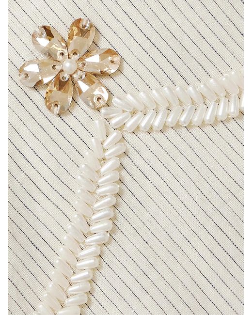 Kartik Research White Embellished Striped Cotton Shirt for men