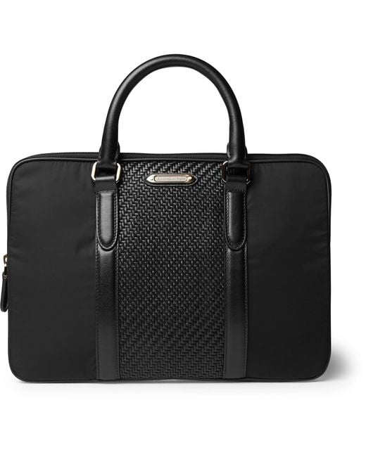 Ermenegildo Zegna Black Pelletessuta Leather And Nylon Briefcase for men