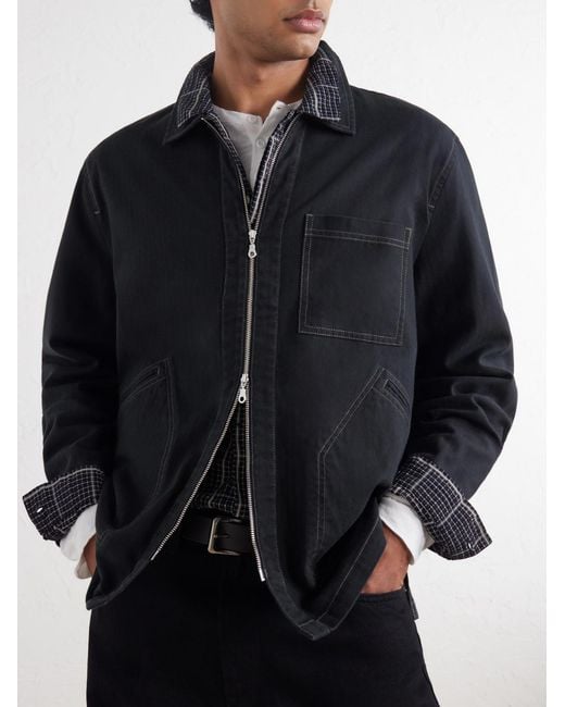 Folk Black Cotton-Twill Zip-Up Overshirt for men