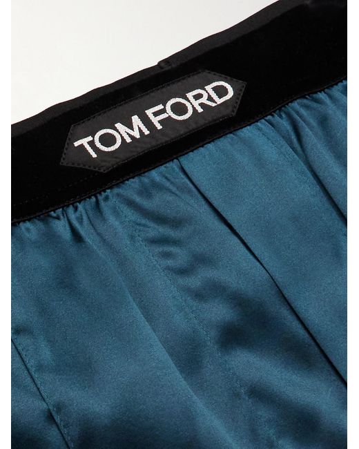 Tom Ford Blue Velvet-Trimmed Stretch-Silk Satin Pyjama Trousers for men