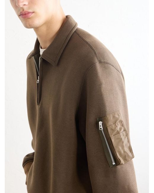 Sacai Brown Cotton-Blend Half-Zip Sweater for men
