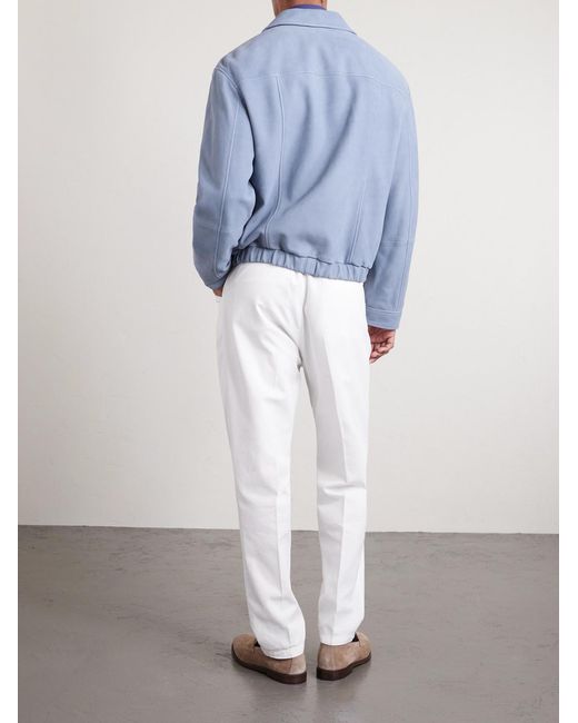 Brunello Cucinelli Blue Suede Blouson Jacket for men