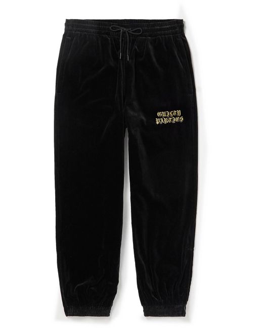 Wacko Maria Tapered Logo-embroidered Cotton-velvet Sweatpants in Black ...