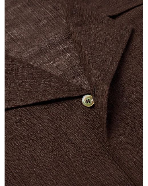 Séfr Brown Dalian Camp-collar Cotton And Linen-blend Shirt for men