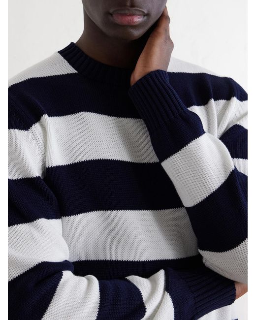 William Lockie Blue Striped Cotton Sweater for men