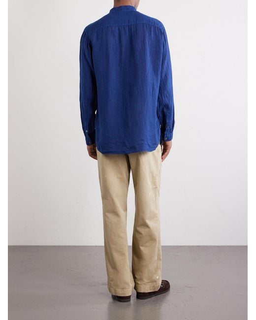 Blue Blue Japan Blue Grandad-collar Linen-chambray Shirt for men