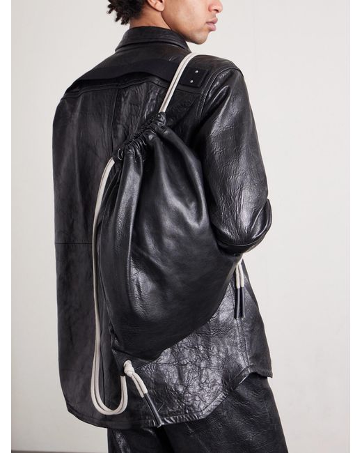 Rick Owens Black Embellished Leather Drawstring Backpack for men