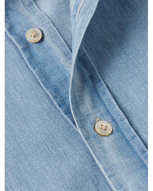 Eleventy Blue Slim-Fit Cotton-Chambray Shirt for men