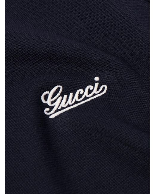 Camicia in cotone piqué con righe e logo ricamato di Gucci in Blue da Uomo