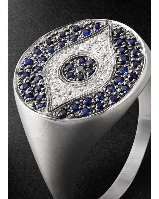 Ileana Makri Black Little Dawn Chevalier 18-Karat, Sapphire And Diamond Ring for men