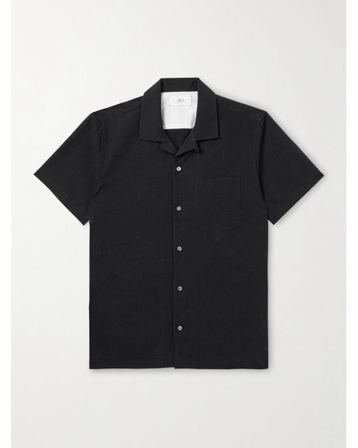 Mr P. Black Convertible-collar Cotton-seersucker Shirt for men