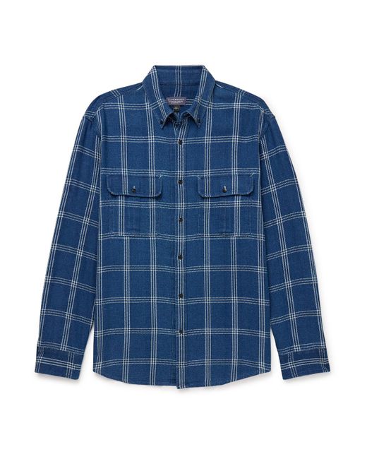 Club Monaco Blue Button-down Collar Checked Indigo-dyed Cotton Shirt Jacket for men