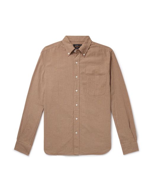 Beams Plus Natural Button-Down Collar Gingham Cotton And Linen-Blend Shirt for men