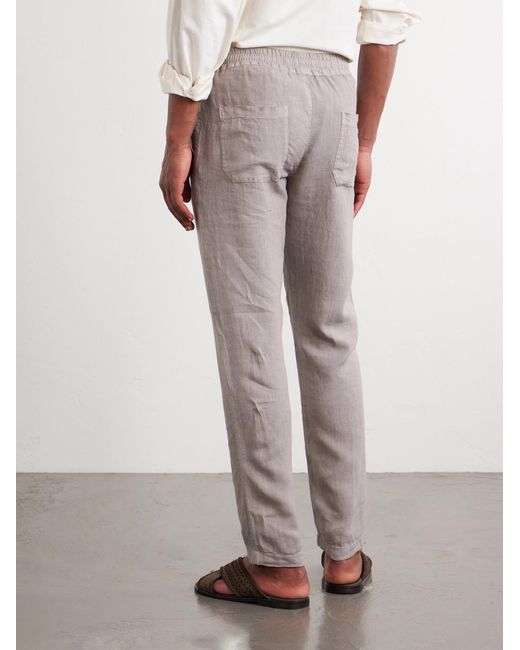 Thom Sweeney Gray Straight-leg Linen Drawstring Trousers for men