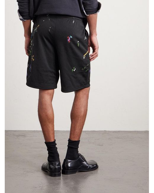 GALLERY DEPT. Black Studio Gym Straight-Leg Paint-Splattered Mesh Shorts for men