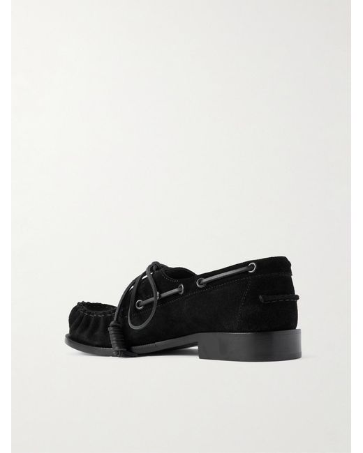 Dries Van Noten Black Leather-Trimmed Suede Boat Shoes for men