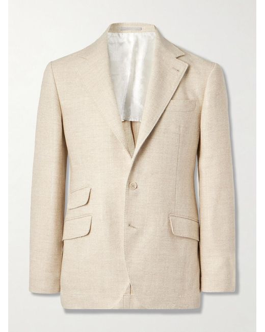 Brunello Cucinelli Natural Pinstriped Bouclé Suit Jacket for men