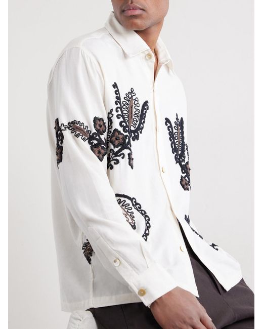 Kartik Research White Bead-Embellished Embroidered Cotton-Poplin Shirt for men
