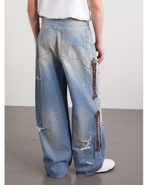 Amiri Blue Straight-leg Distressed Studded Jeans for men