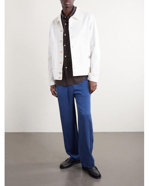 Remi Relief Blue Straight-leg Silk And Cotton-blend Satin Trousres for men