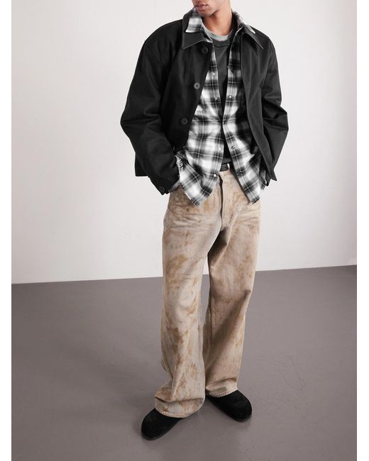 Amiri Black Bones Appliquéd Frayed Checked Cotton-Flannel Overshirt for men
