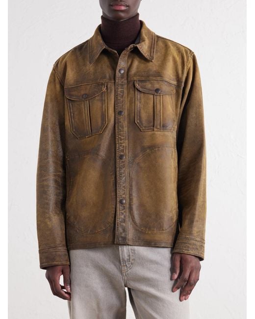 RRL Brown Distressed Leather Jacket for men