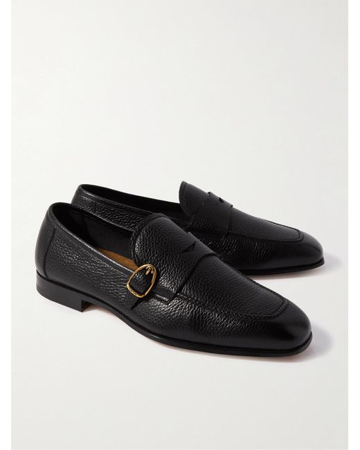 Tom Ford Black Sean Buckled Full-Grain Leather Penny Loafers for men