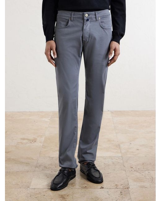 Slowear Gray Slim-fit Stretch Cotton-blend Gabardine Trousers for men