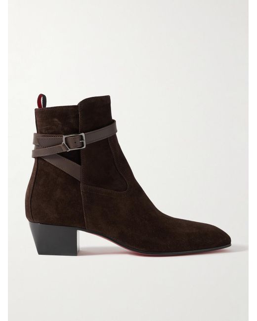 Christian Louboutin Brown Rosalio Jodhpur Buckled Leather-trimmed Suede Chelsea Boots for men