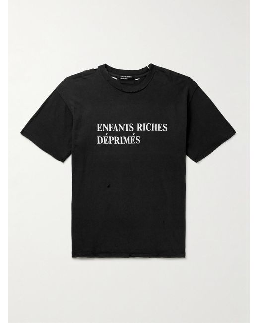 Enfants Riches Deprimes Black Distressed Logo-printed Cotton-jersey T-shirt for men