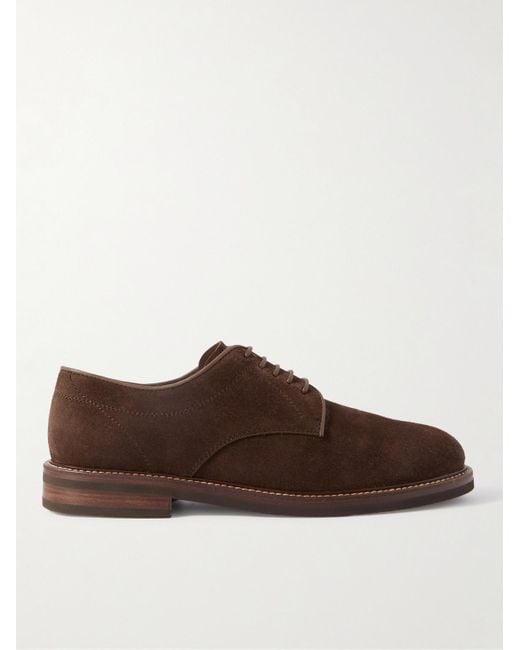 Brunello Cucinelli Brown Leather-trimmed Suede Derby Shoes for men